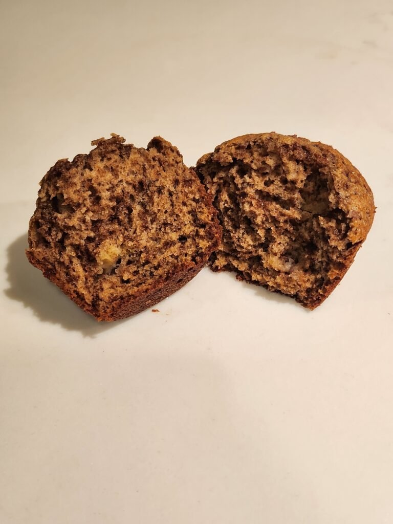 inside of banana chocolate flake muffins